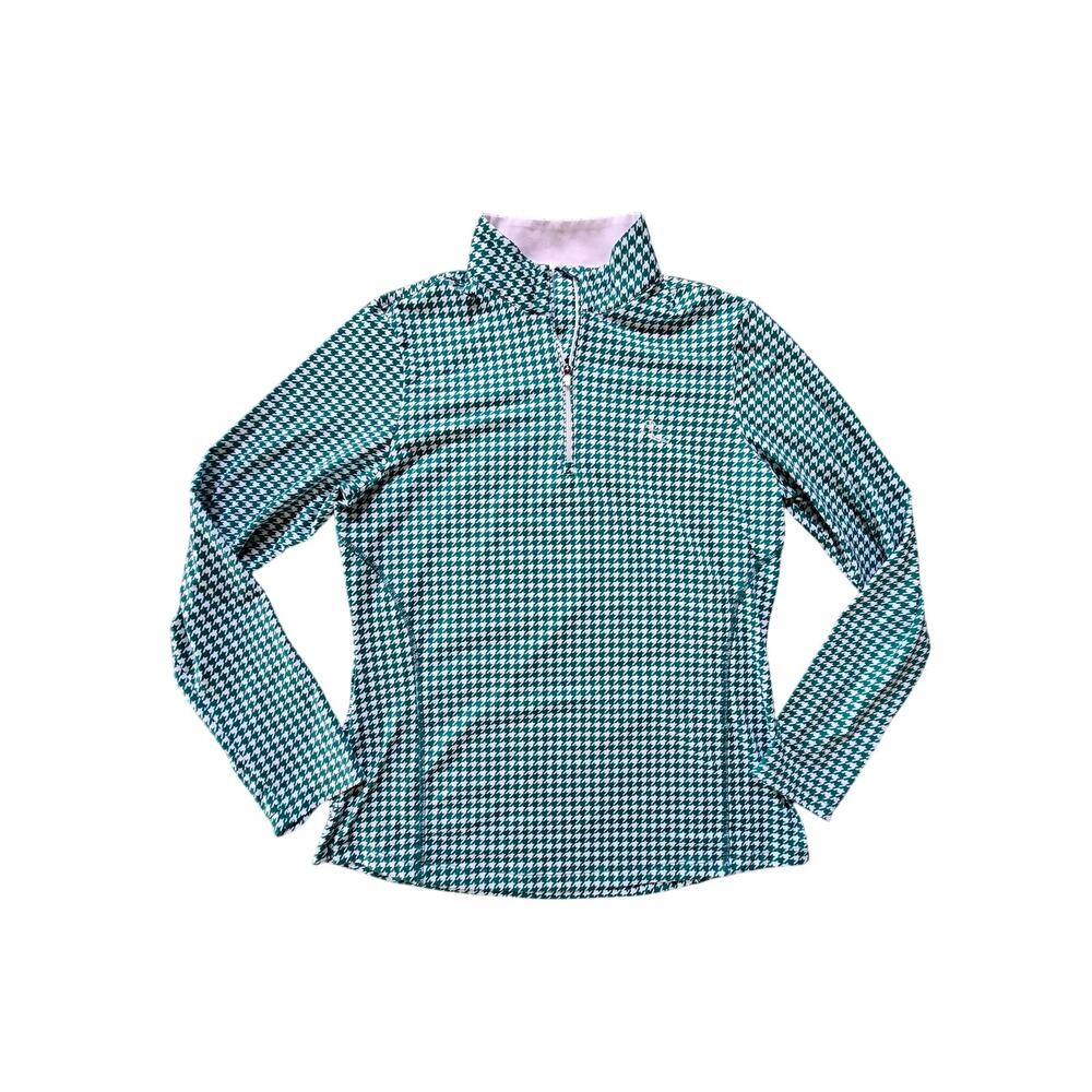 Rhoback Printed Green Houndstooth Quarter Zip Performance Sweatshirt Size M